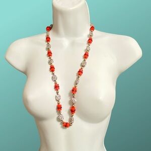 J.CREW Necklace Rhinestone Red Lucite Beads